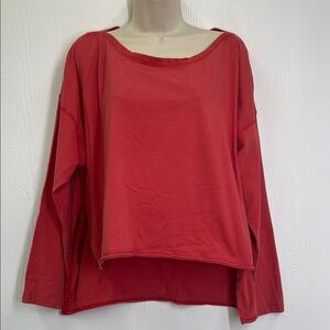 Free People - Burnt Out Red Long Sleeve Slit Hi Low Lightweight Blouse Size SM
